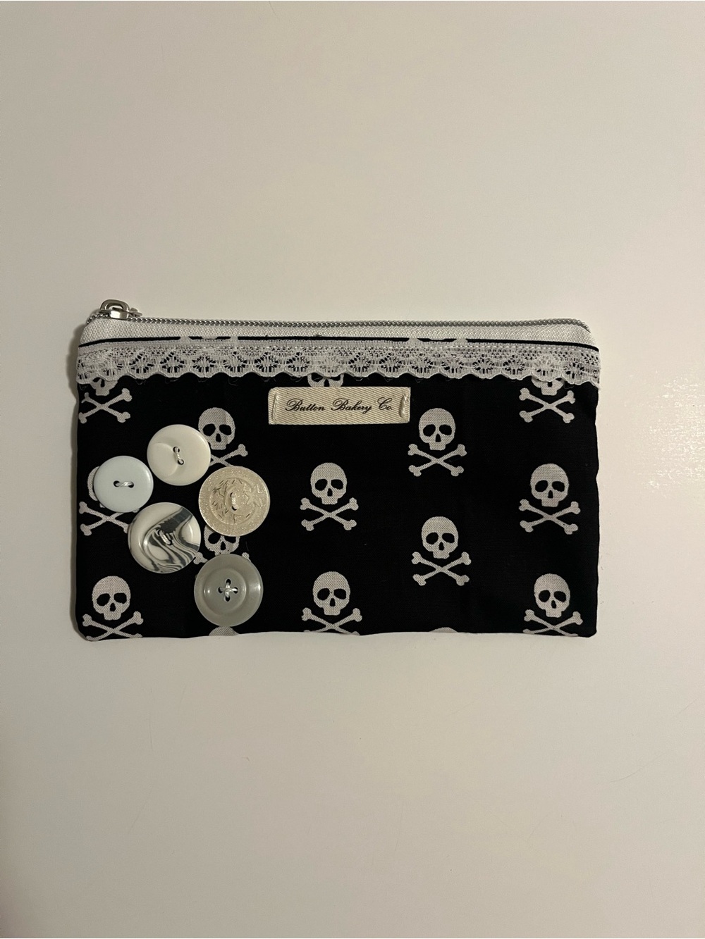 Handmade Button Bakery Co. Black Skull Pouch